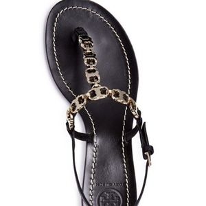 Tory Burch Gemini Black Logo Chain Strap Sandal